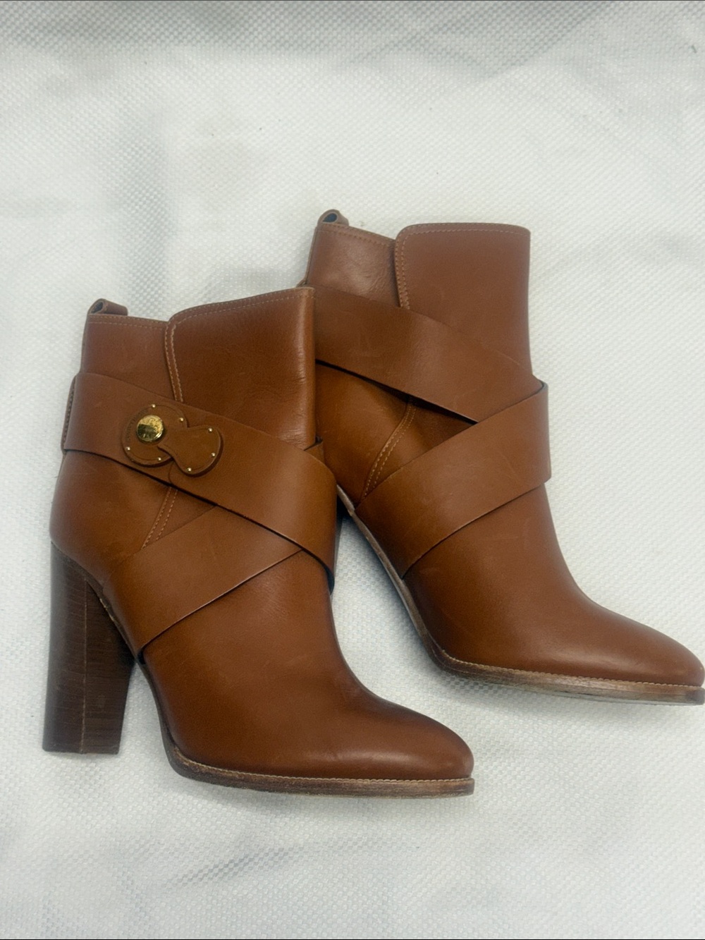 Women’s Brown Ralph Lauren Leather Ankle Boots with Wrap Strap - Size 40 (8.5-9)
